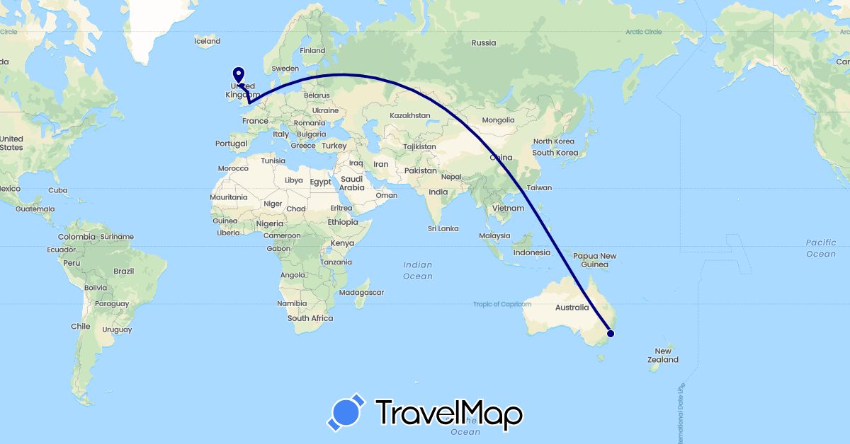 TravelMap itinerary: driving in Australia, China, United Kingdom (Asia, Europe, Oceania)